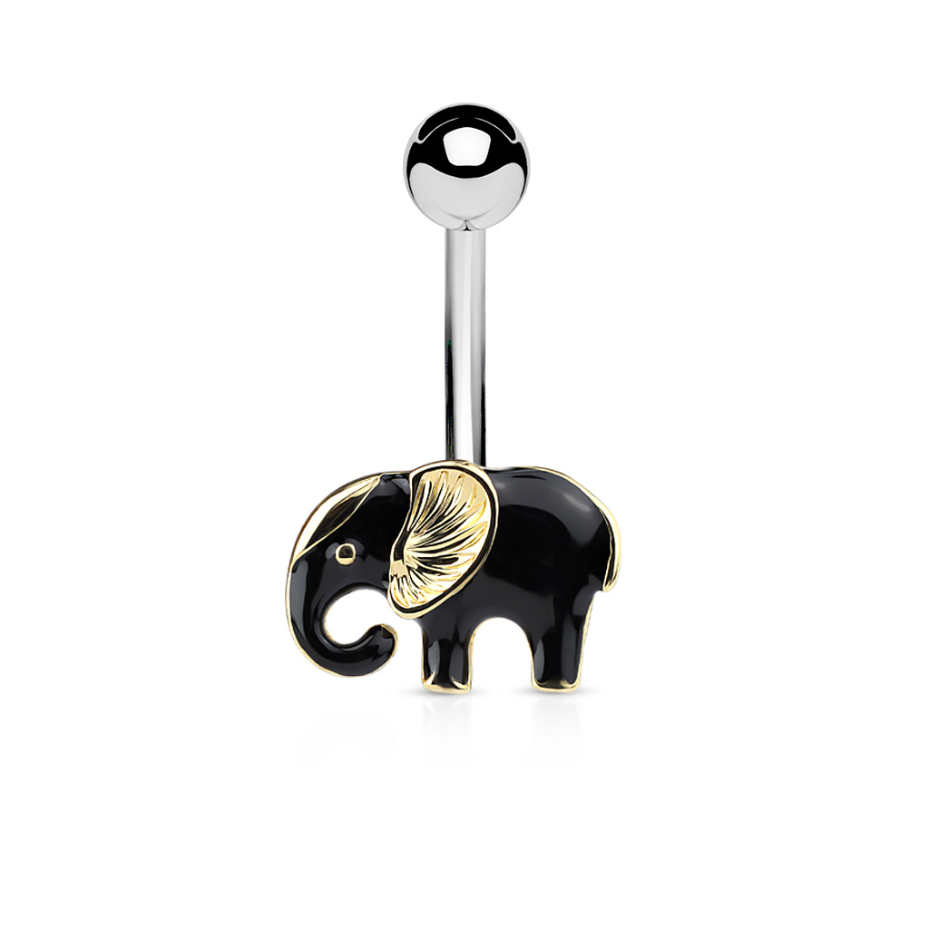 Navlepiercing med emaljert elefant