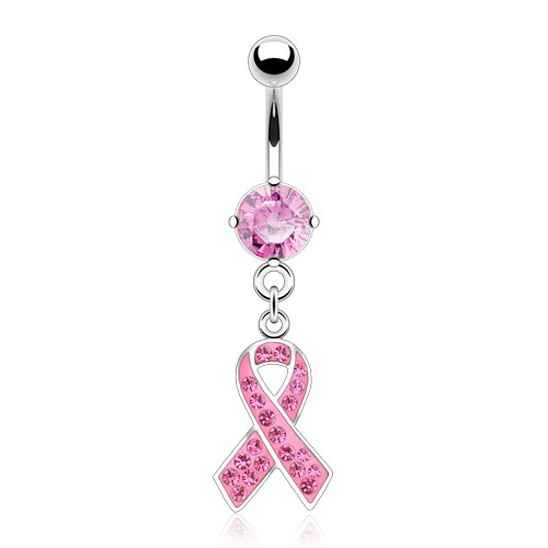 Navlepiercing med rosa sløyfe